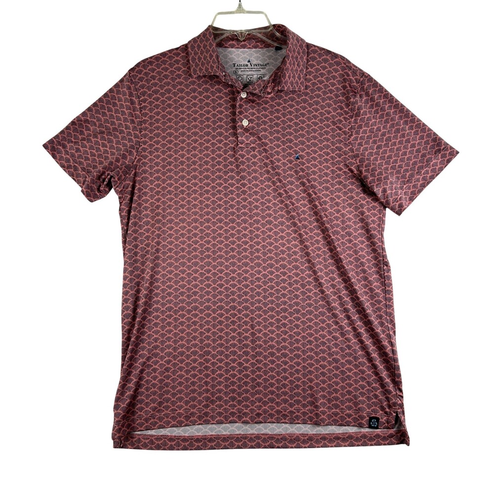 Tailor Vintage Polo Shirt Mens Small Red Geometric Print UPF 50 Performance